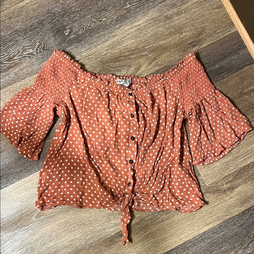 Jolt Rust Polka Dot Off-Shoulder Blouse